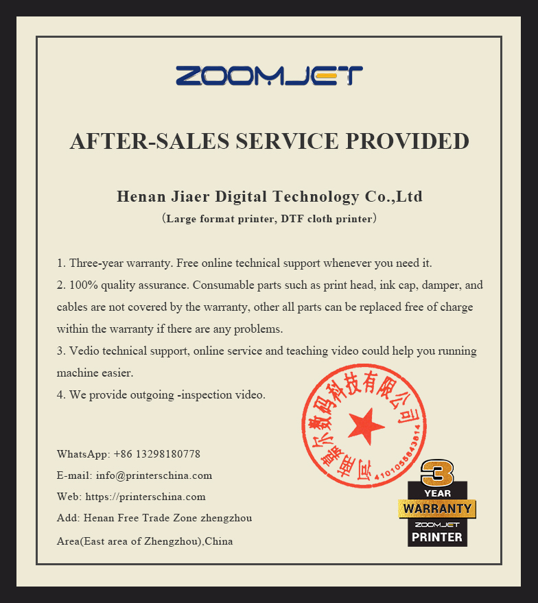 ZOOMJET Printer After-sales service policy and shelf life